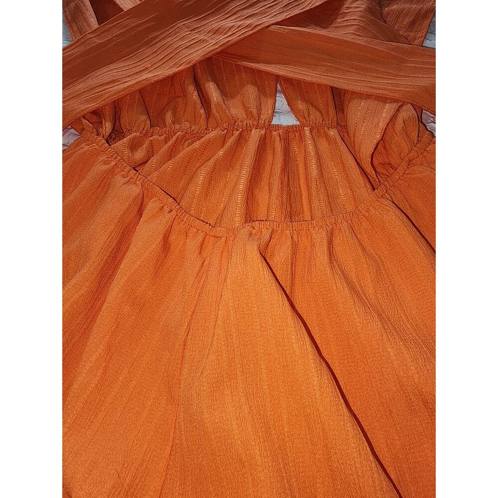 Orange Versatile Halter Tie Pleated Jumper Shorts SZ XL - Picture 10 of 11